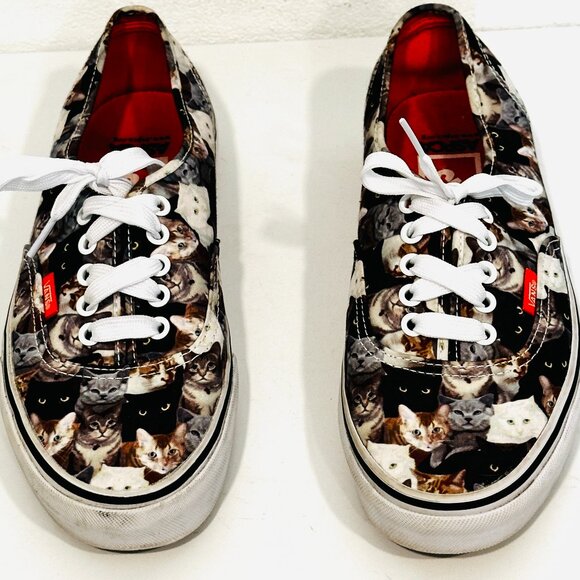 Vans Off the Wall Sneakers ASPCA Cat Pattern Lace Up Low Top Womens 8.5 - Mens 7 - Picture 1 of 10